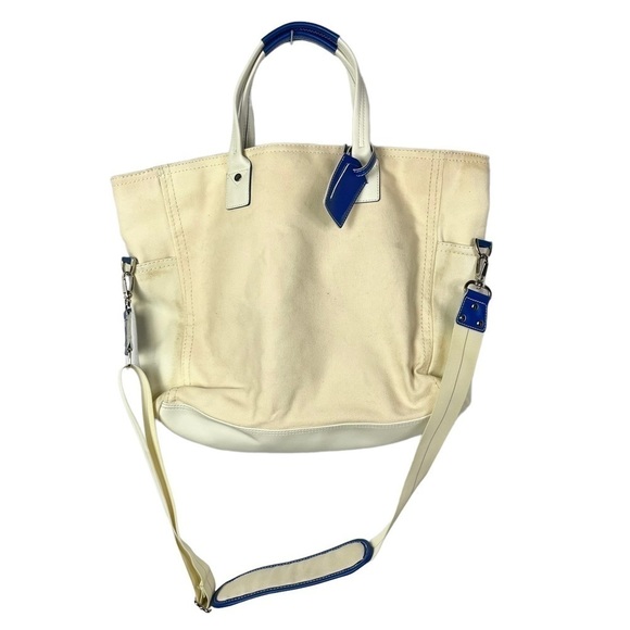 Diane Von Furstenberg Beige & Blue Canvas Beach Tote - Picture 2 of 8